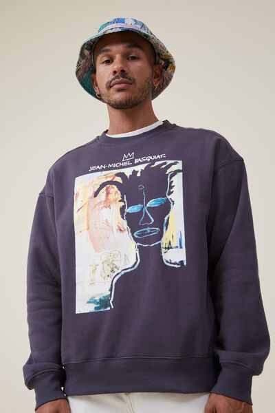 Basquiat Oversized Crew Sweater, LCN BSQ FADED SLATE/BASQUIAT - PORTRAIT