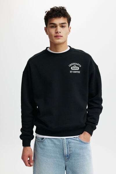Box Fit Graphic Crew Sweater, BLACK / FRENCH BAKERY