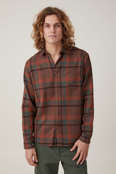 Camisas - Boston Long Sleeve Shirt, BROWN WAFFLE CHECK