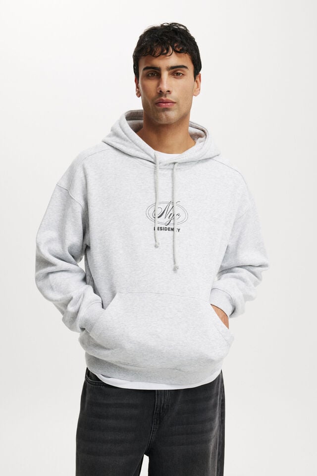 Box Fit Graphic Hoodie, GREY MARLE  / RESIDENCY NYC