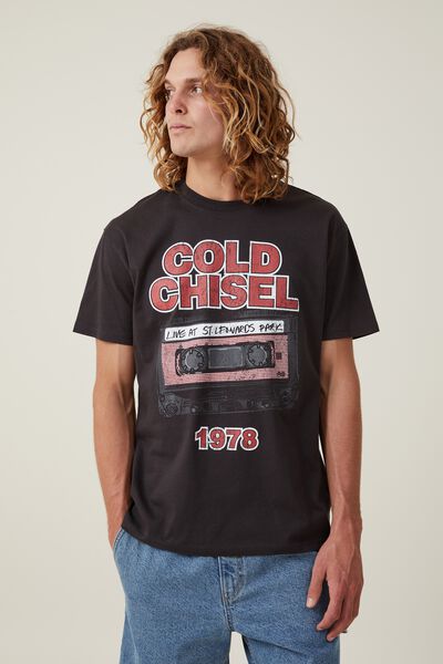 Loose Fit Music T-Shirt, LCN BRA WASHED BLACK/COLD CHISEL - TAPE