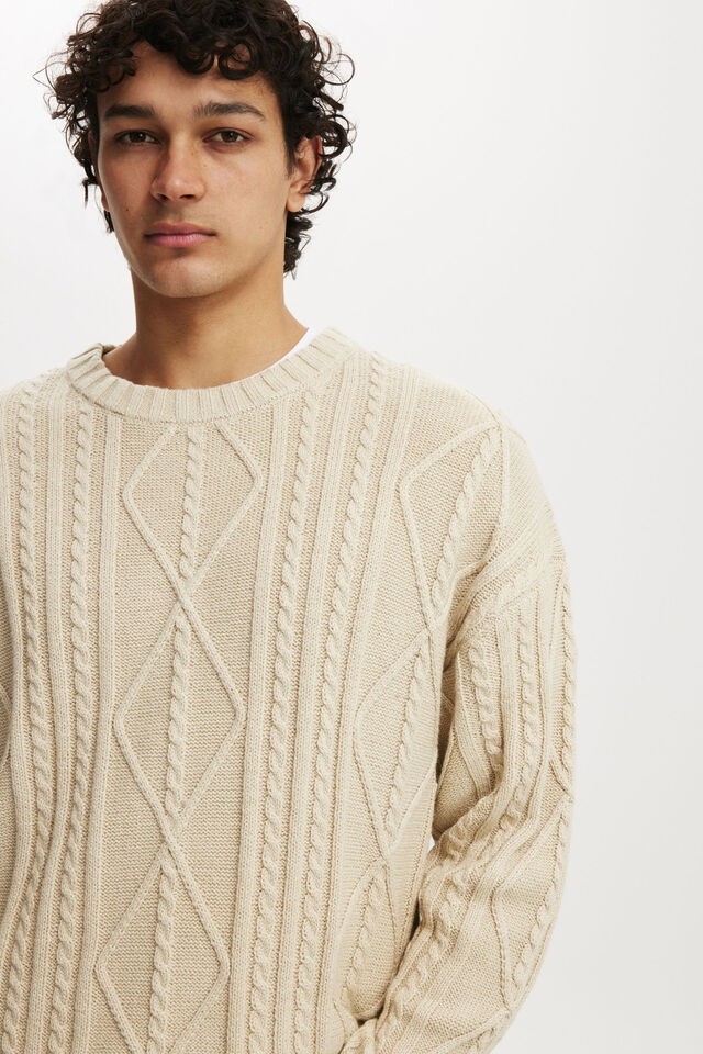 Cable Knit Crew, STONE MARLE CABLE