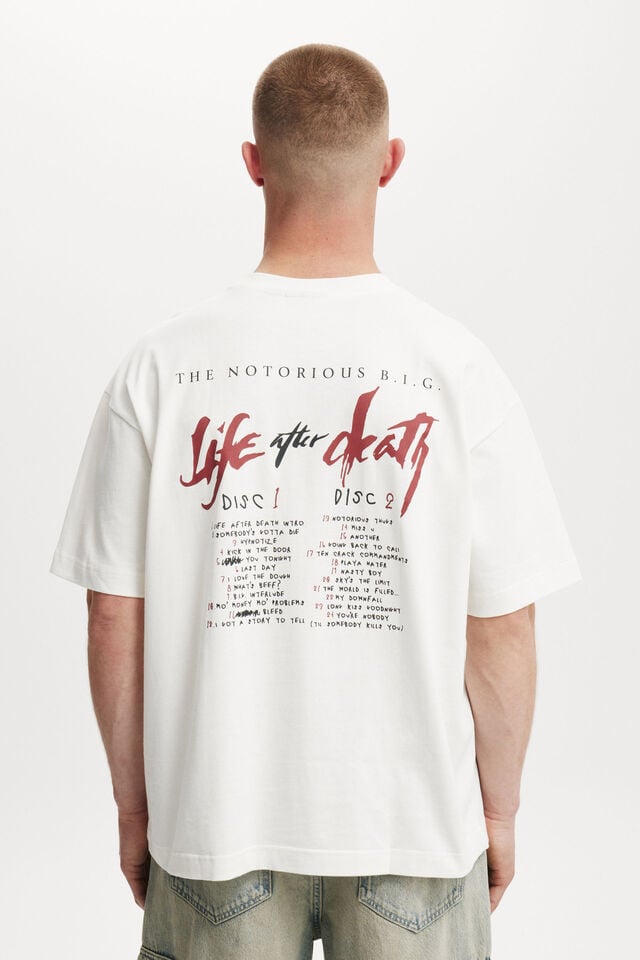 Biggie Smalls Box Fit Premium Music T-Shirt, LCN MT VINTAGE WHITE/BIGGIE LIFE AFTER DEATH