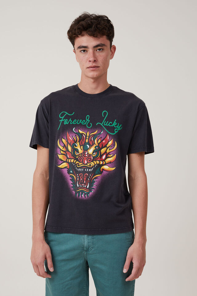 Premium Loose Fit Cny T-Shirt, BLACK/FOREVER LUCKY