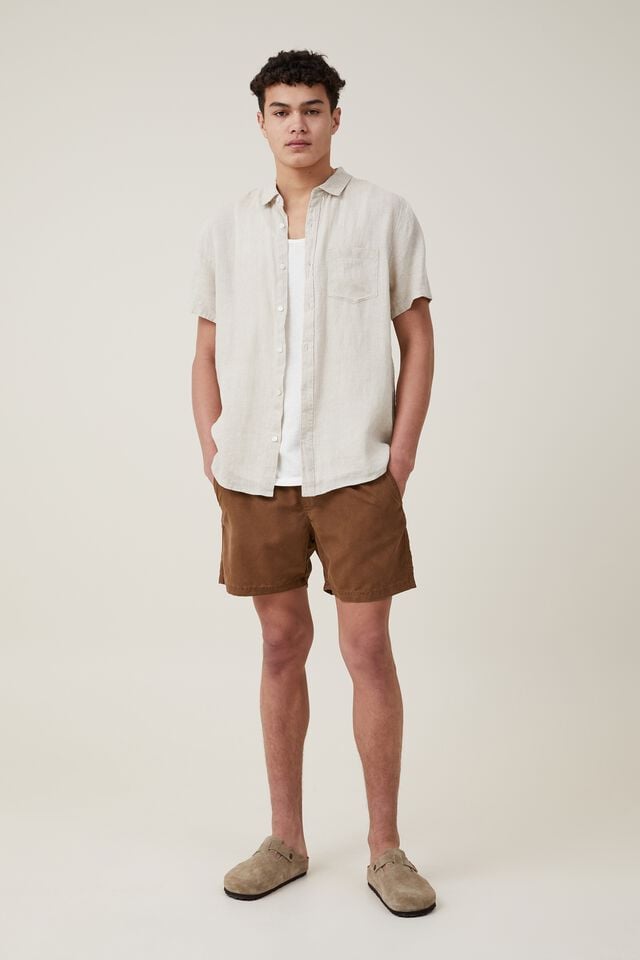 Linen Short Sleeve Shirt, OATMEAL