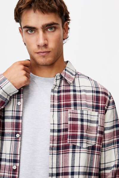 Washed Long Sleeve Check Shirt, WASHED RED CHECK