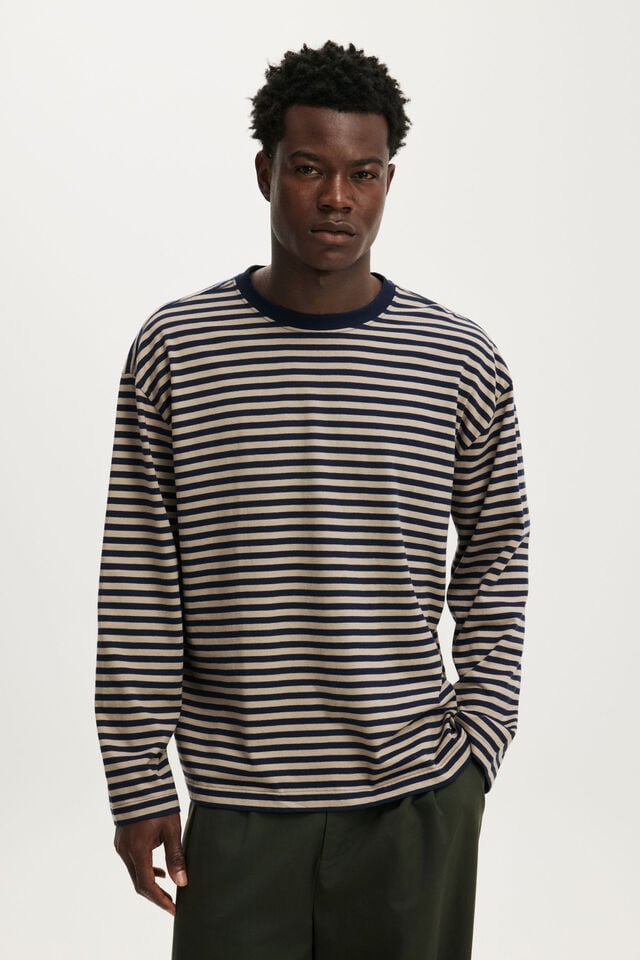 Everyday Fit Long Sleeve T-Shirt, HAZLENUT / VINTAGE NAVY STRIPE