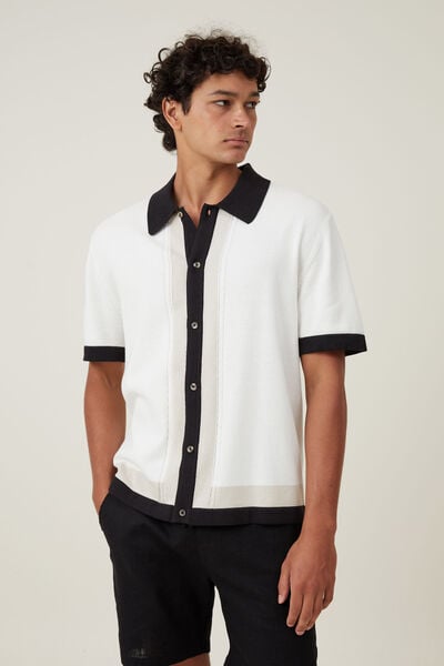 Pablo Short Sleeve Shirt, OFF WHITE CABLE BORDER