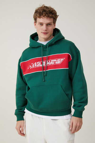 Box Fit Graphic Hoodie, RACE GREEN / LE MANS CHECKERBOARD LOGO