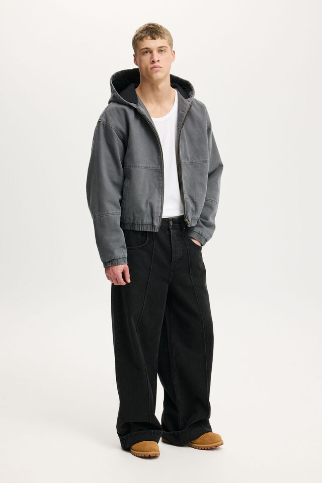 Cropped Hooded Bomber, WASHED BLACK