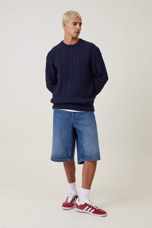 Cable Knit Crew, NAVY CABLE