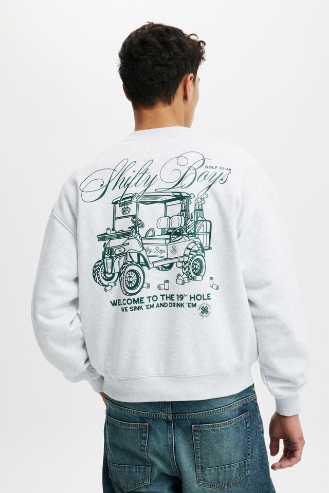 Box Fit Graphic Crew Sweater, ATHELETIC MARLE / SB GOLF CART