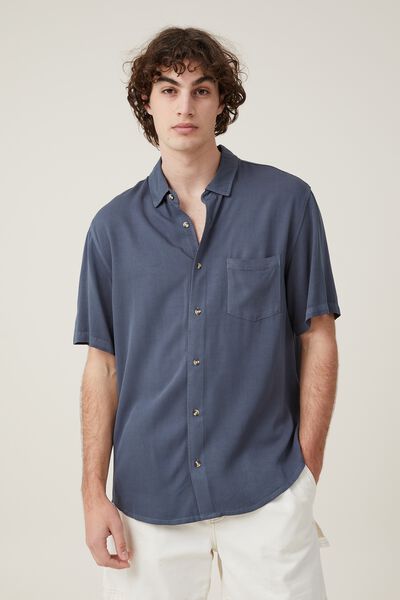 Camisas - Cuban Short Sleeve Shirt, FADED PETROL