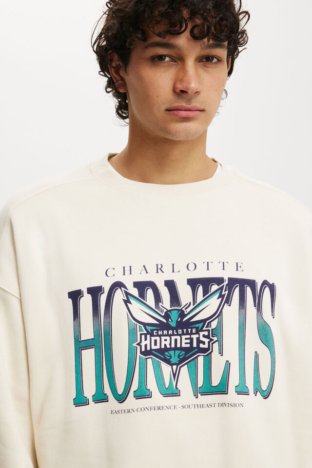 NBA Charlotte Hornets Box Fit Crew Sweater, LCN NBA ECRU/CHARLOTTE HORNETS - LOCK UP