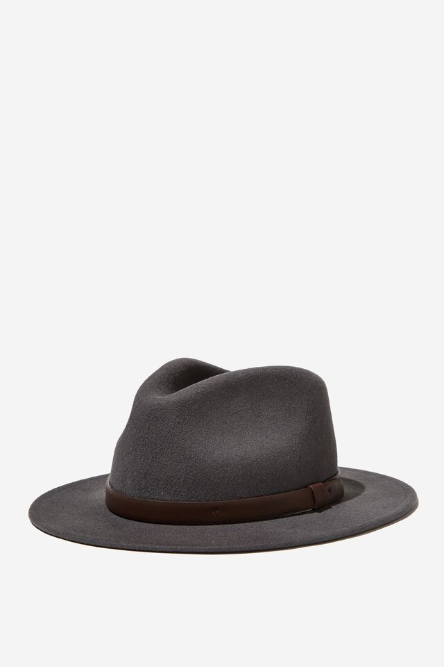 Wide Brim Felt Hat, CHARCOAL/BROWN