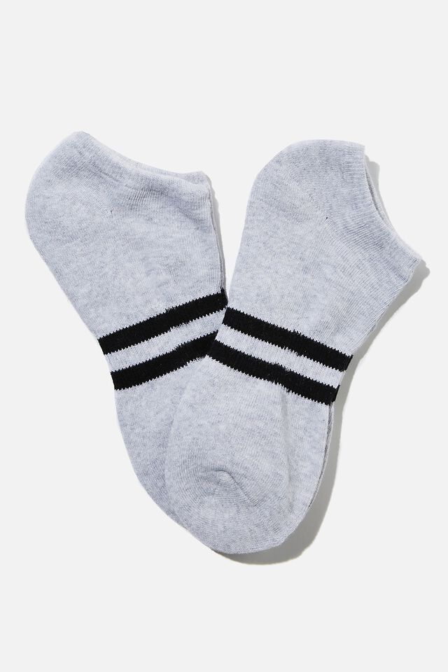 Ankle Socks 2 Pack, GREY MARLE/BLACK SPORT STRIPE