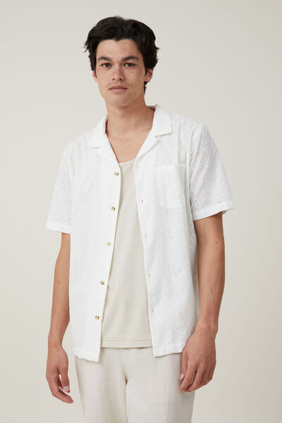 Cabana Short Sleeve Shirt, WHITE BRODERIE