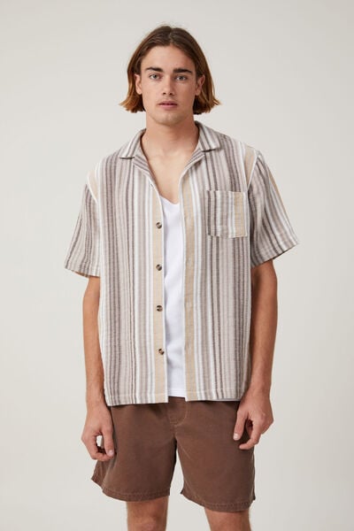 Palma Short Sleeve Shirt, TAN BUSY STRIPE