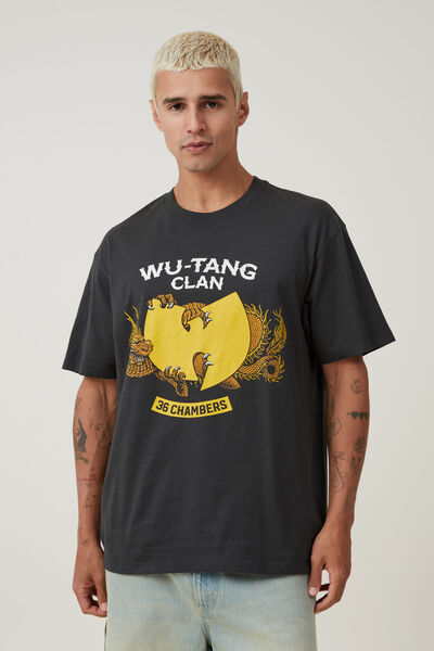 Loose Fit Music T-Shirt, LCN MT WASHED BLACK/WU-TANG-36 CHAMBERS DRAGO