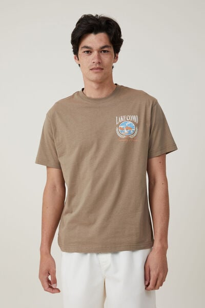 Premium Loose Fit Art T-Shirt, COFFEE /LAKE COMO