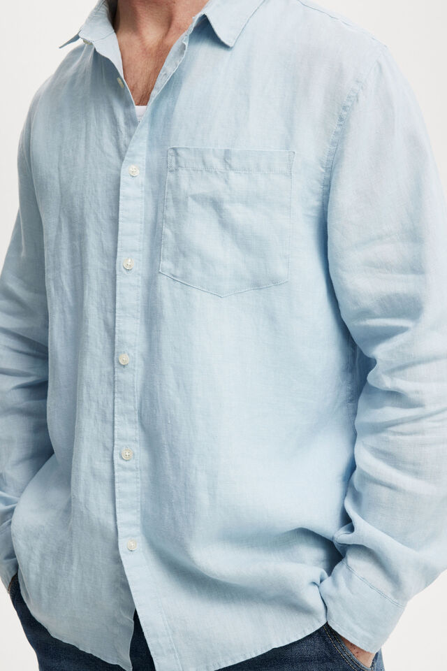 Linen Long Sleeve Shirt, GLACIAL BLUE