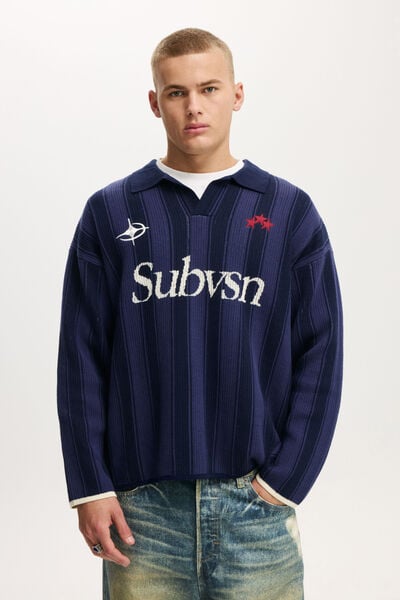 Box Fit Rugby Polo, NAVY STRIPE