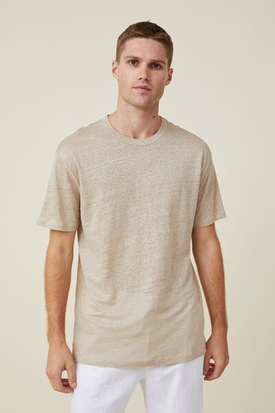 Camiseta - Loose Fit Linen T-Shirt, GRAVEL STONE
