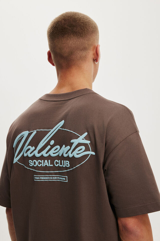 Box Fit Text T-Shirt, WASHED CHOCOLATE / VALIENTE CLUB