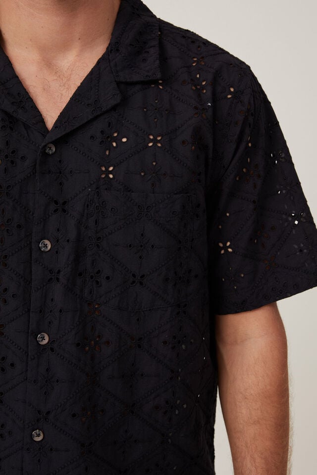 Capri Short Sleeve Shirt, BLACK BROIDERIE