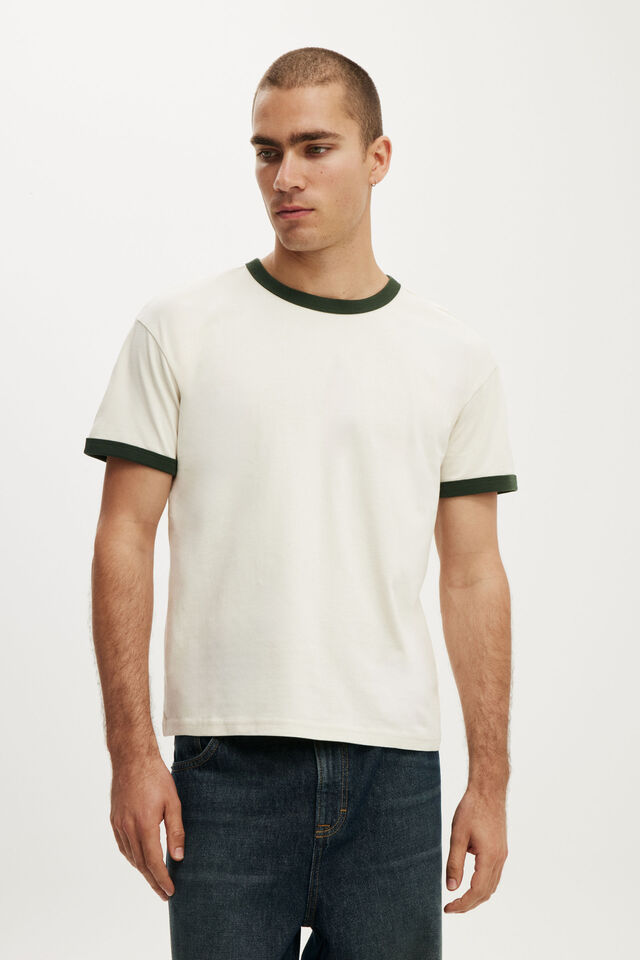 Fitted T-Shirt, OAT / HERITAGE GREEN RINGER