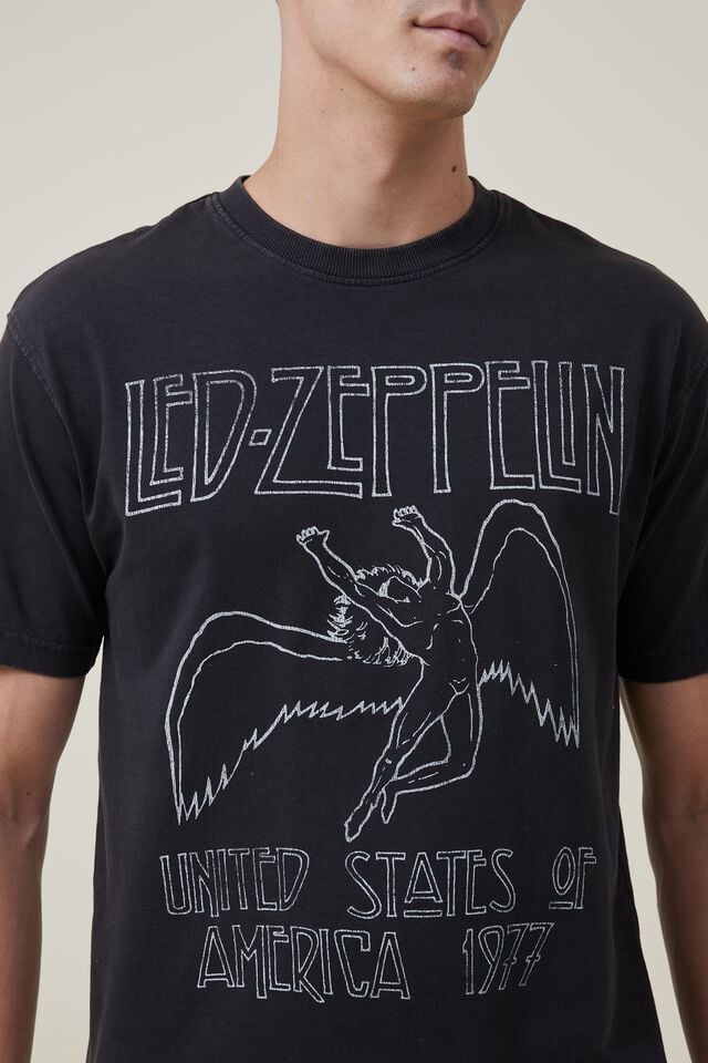 Led Zeppelin Loose Fit T-Shirt, LCN LED WASHED BLACK/LED ZEPPELIN-ICARUS LOGO