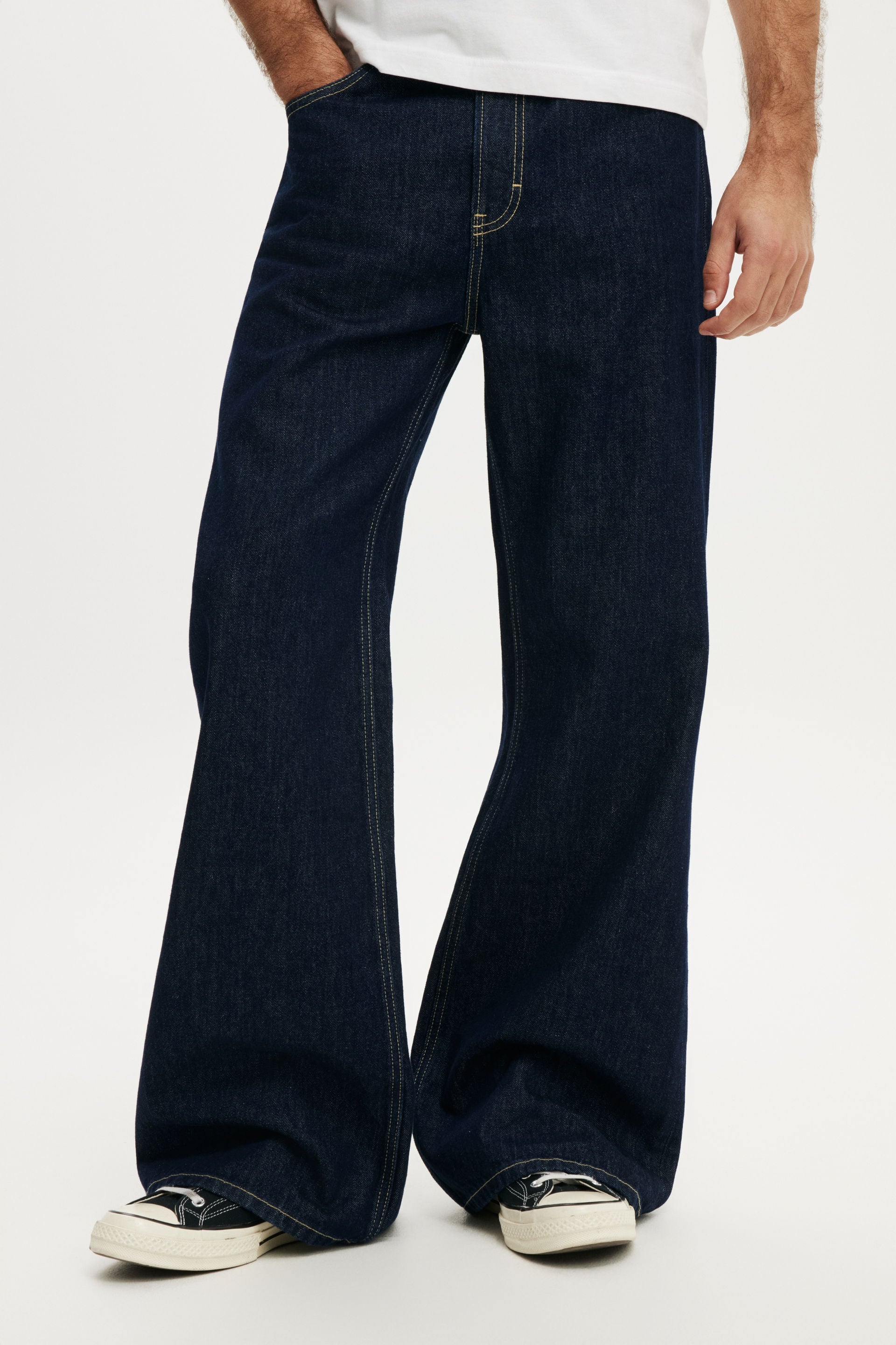 Men's Dark Blue Baggy Bootcut Jean | Cotton On United States