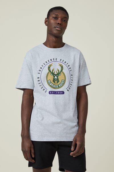 Active Nba Logo T-Shirt, LCN NBA LIGHT GREY MARLE/ MILWAUKEE BUCKS