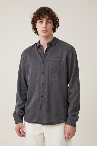 Stockholm Long Sleeve Shirt, WASHED BLACK SLUB