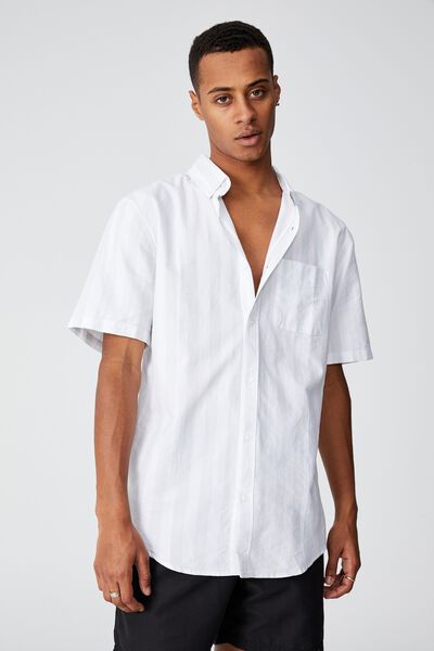 Vintage Prep Short Sleeve Shirt, WHITE ICE BOLD STRIPE