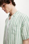 Linen Short Sleeve Shirt, EMERALD STRIPE - alternate image 4