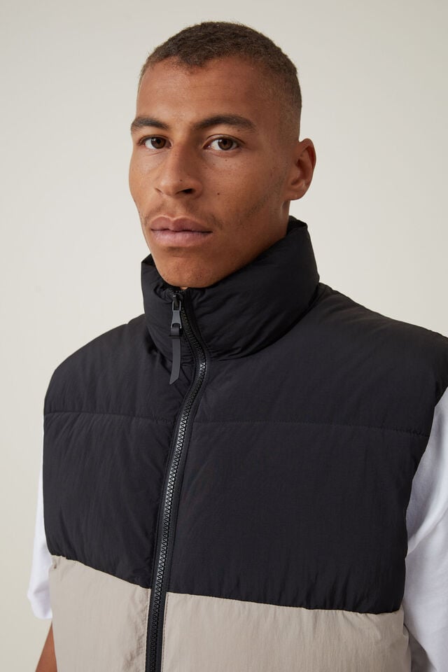 Recycled Puffer Vest, STONE PANEL