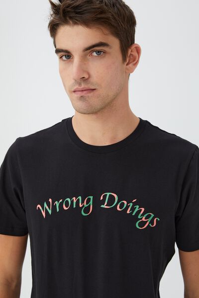 Tbar Text T-Shirt, BLACK/WRONG DOINGS