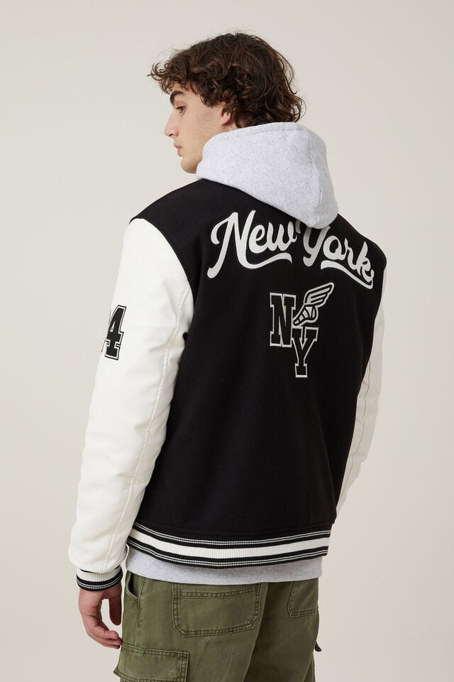 Varsity Bomber Jacket, BLACK