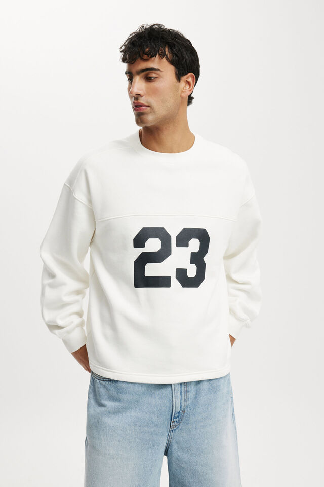 Box Fit Graphic Crew Sweater, VINTAGE WHITE / 23