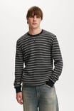 Chunky Waffle Long Sleeve Tshirt, BLACK/CHAR STRIPE - alternate image 1