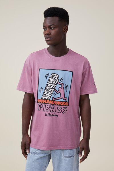 Keith Haring Loose Fit T-Shirt, LCN KEI RASPBERRY/KEITH HARING - PISA 89