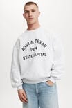 Box Fit Graphic Crew Sweater, ATHLETIC MARLE/AUSTIN TEXAS - alternate image 1