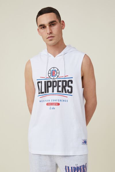 Active Nba Hooded Muscle, LCN NBA WHITE / CLIPPERS TEXT LOCKUP