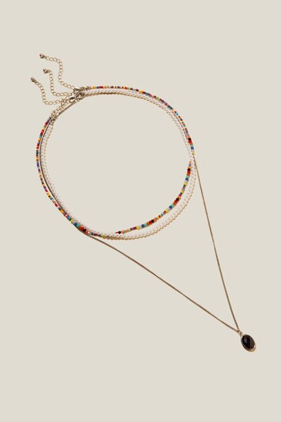 Chain Necklace, SILVER CHAIN/MULTI BEAD