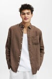 Linen Long Sleeve Shirt, ESPRESSO - alternate image 1