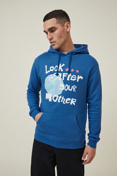 Graphic Fleece Pullover, RAVE BLUE/LOOK AFTER YOUR MOTHER