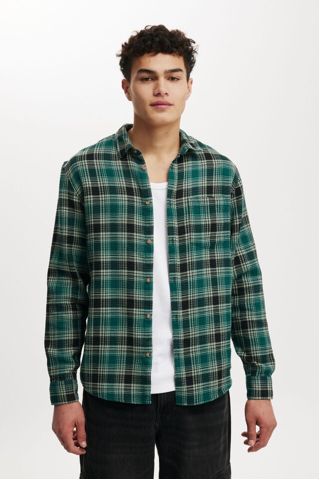 Boston Long Sleeve Shirt, EMERALD WAFFLE CHECK