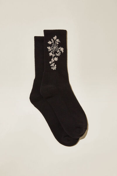 Graphic Sock, WASHED BLACK/FLORAL