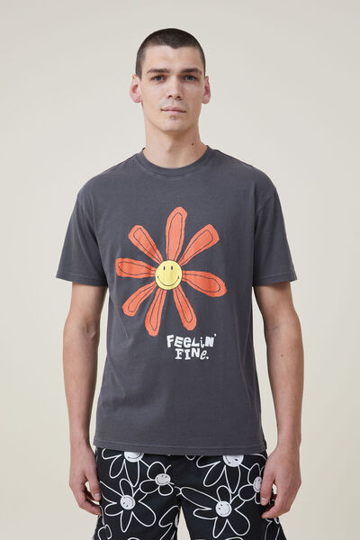 Smiley Loose Fit T-Shirt, LCN SMI BLACK/FEELIN FINE
